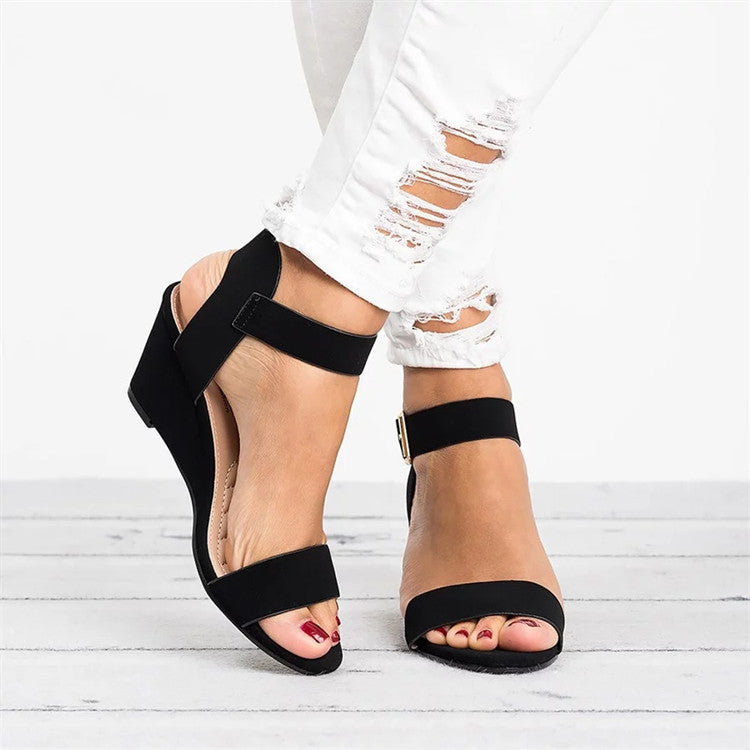 Womens Wedge Sandals Faux Leather Comfortable Fit - BritishMode