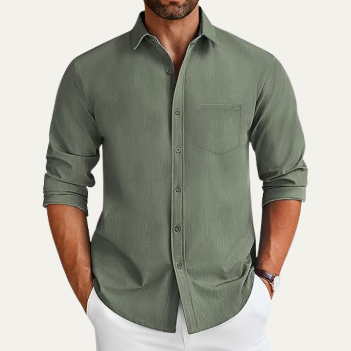 Mens Casual Button-Down Shirt Lightweight Cotton Blend