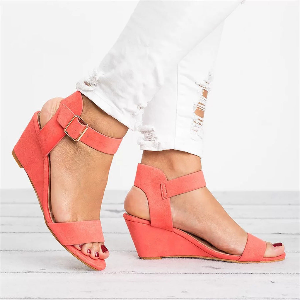 Womens Wedge Sandals Faux Leather Comfortable Fit