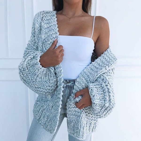 Womens Wool-Blend Cardigan Knit Layer Relaxed Fit