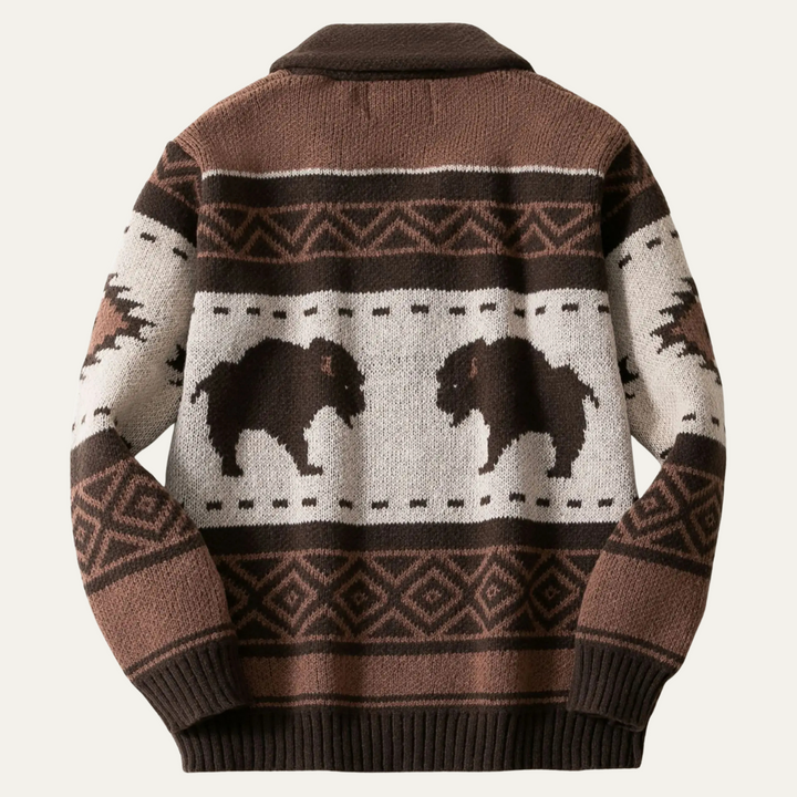Mens Cardigan Wool Blend Retro Buffalo Print Winter