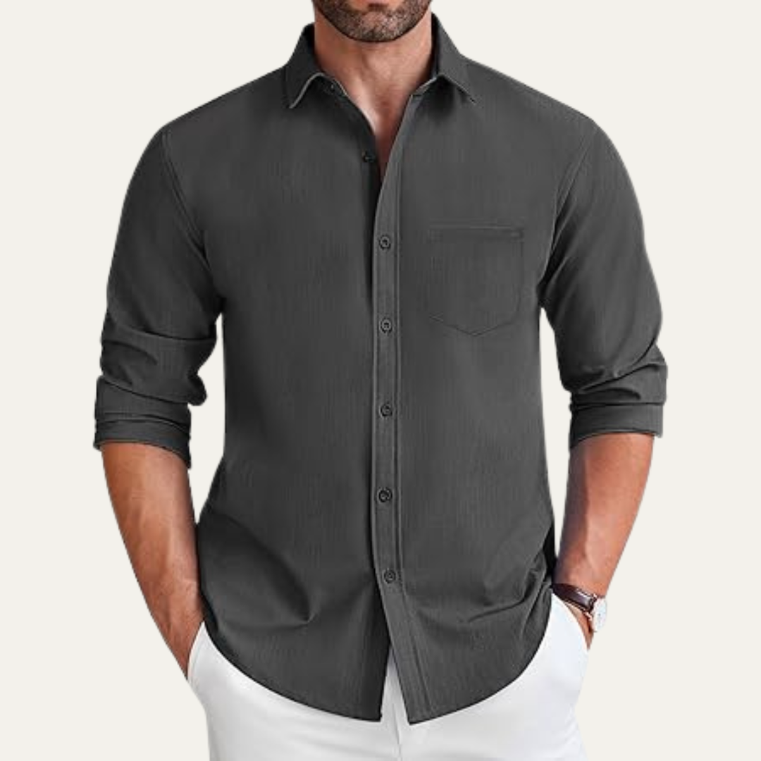 Mens Casual Button-Down Shirt Lightweight Cotton Blend