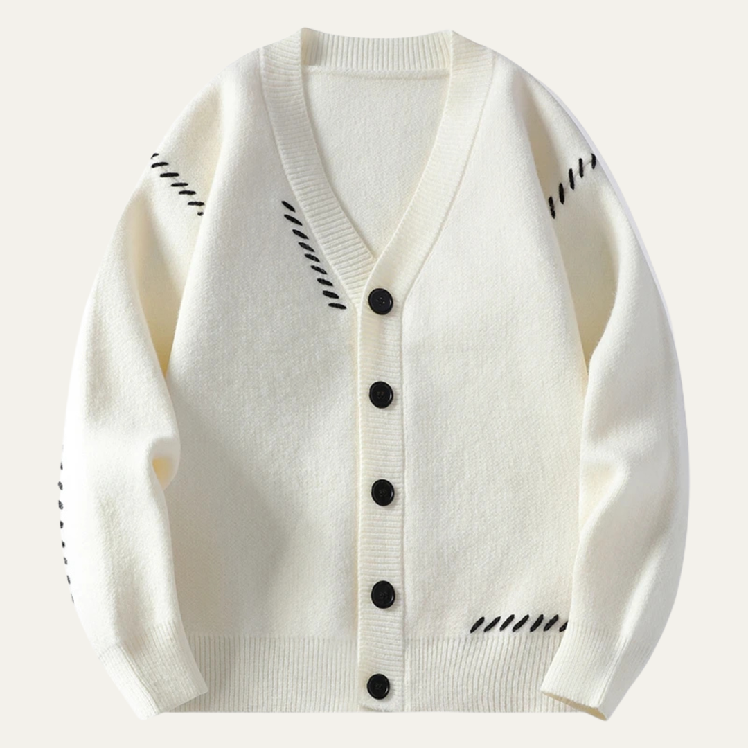 Mens V-Neck Knitted Cardigan Button-Up Winter Style