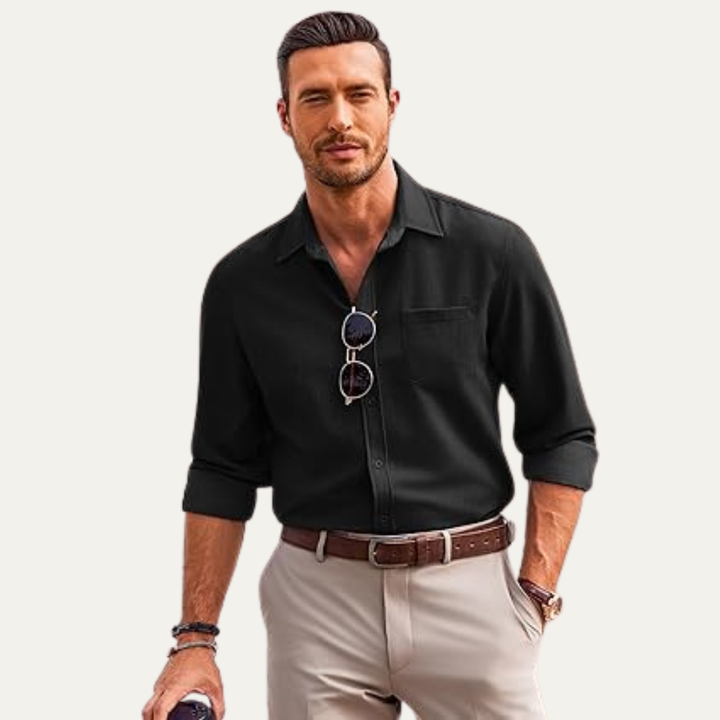 Mens Casual Button-Down Shirt Lightweight Cotton Blend