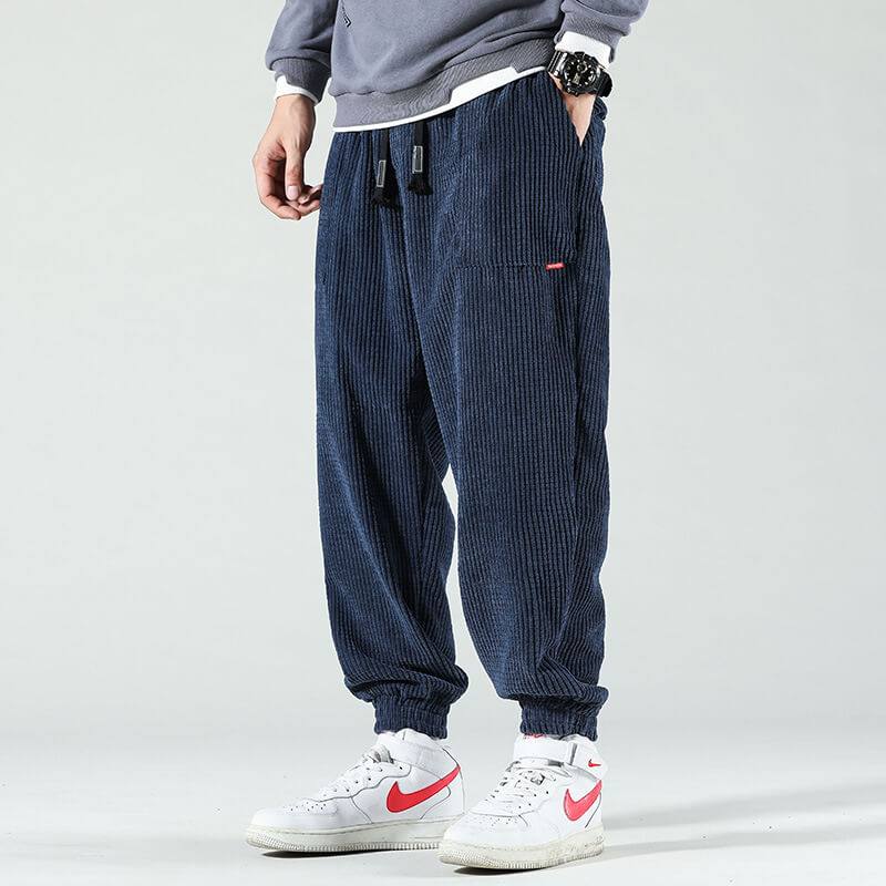 Mens Corduroy Trousers Stretch Relaxed Fit Baggy Style - BritishMode