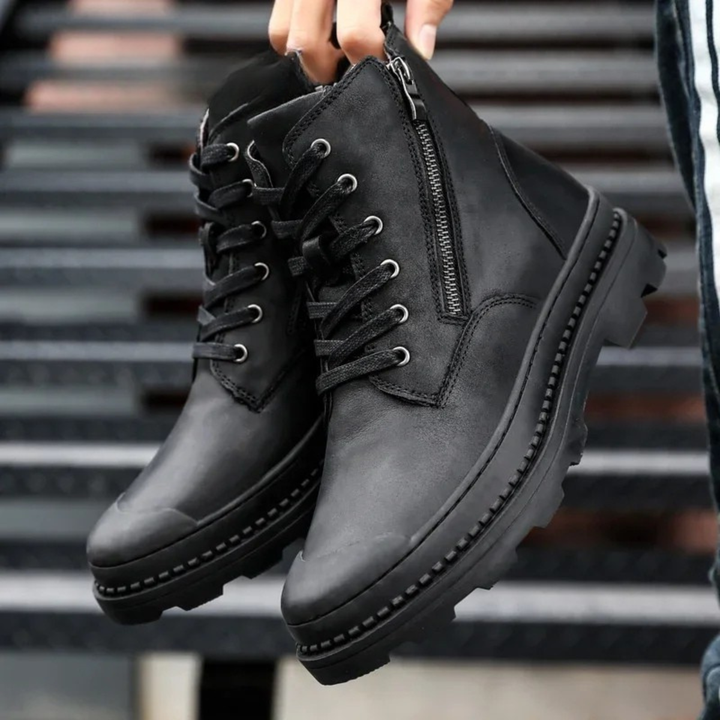 Mens Leather Lace-Up Work Boots Vintage Style
