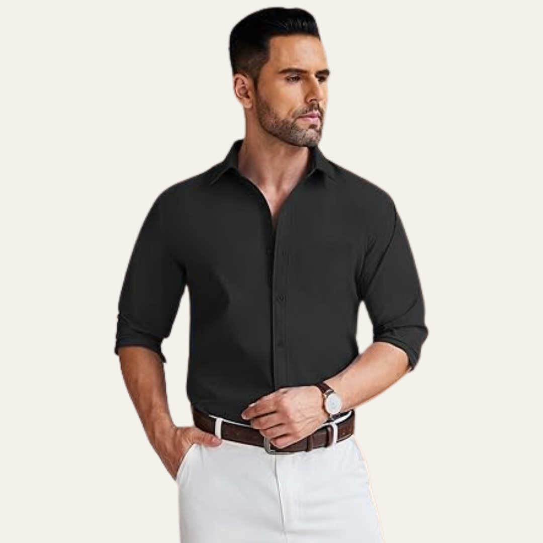 Mens Casual Button-Down Shirt Lightweight Cotton Blend