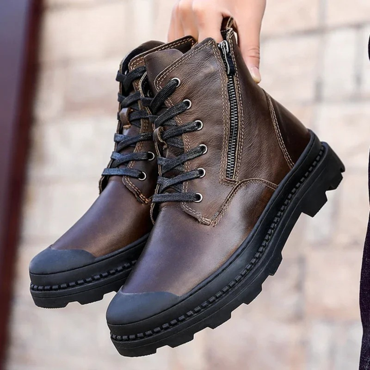 Mens Leather Lace-Up Work Boots Vintage Style