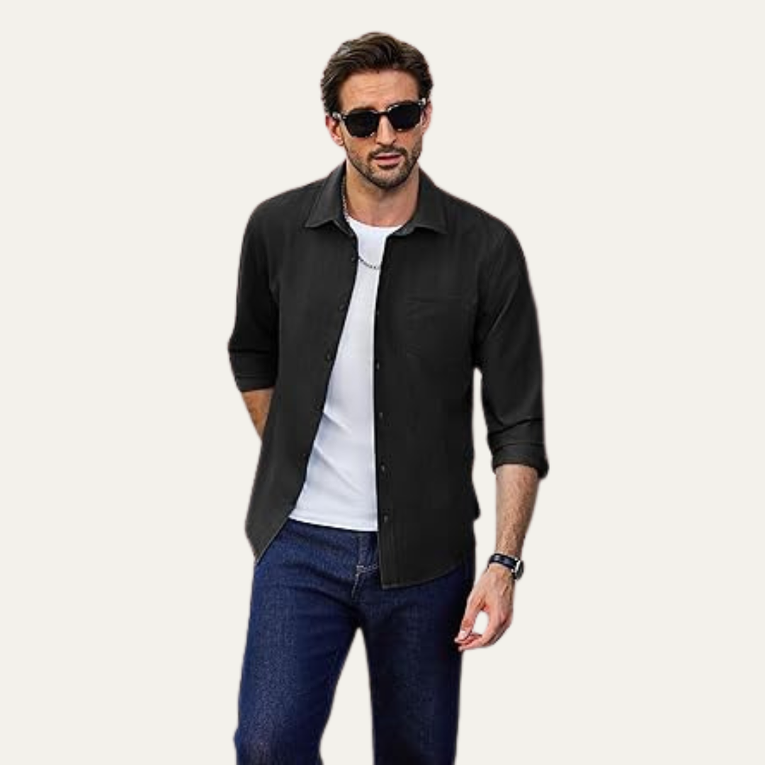 Mens Casual Button-Down Shirt Lightweight Cotton Blend