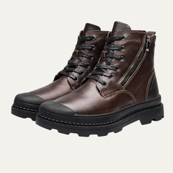 Mens Leather Lace-Up Work Boots Vintage Style - BritishMode