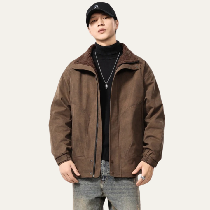 Mens Suede Bomber Jacket with Fleece Lining