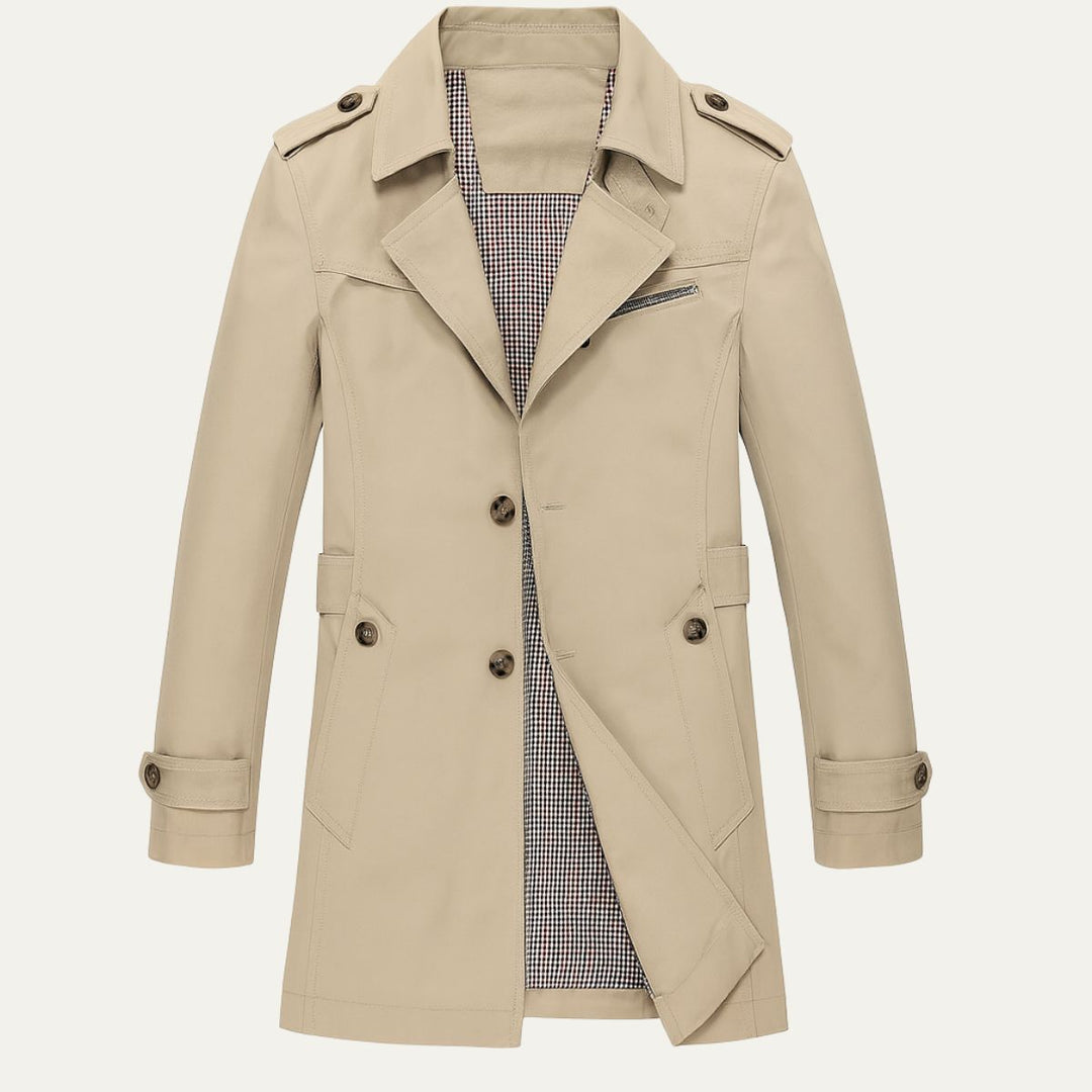 Mens Trench Coat Single Breasted Mid Length
