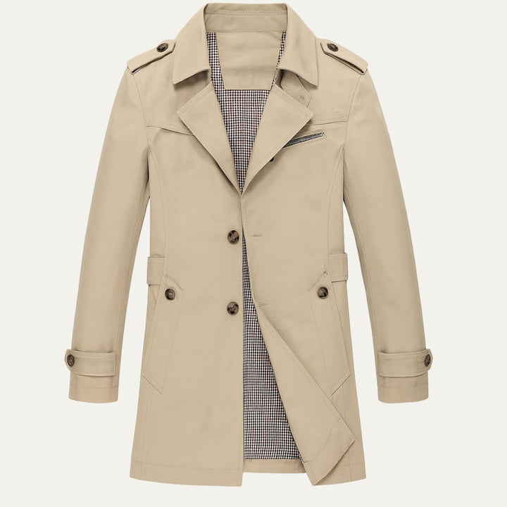 Mens Trench Coat Single Breasted Mid Length