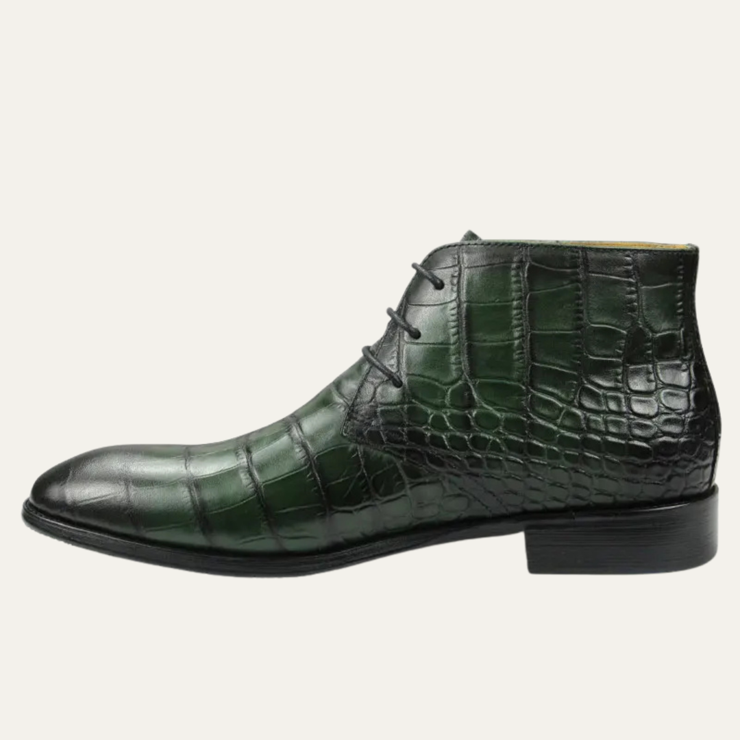 Mens Leather Dress Boots Crocodile Pattern Lace-Up