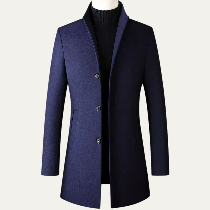 Mens Wool Coat Single Breasted Stand Collar - BritishMode
