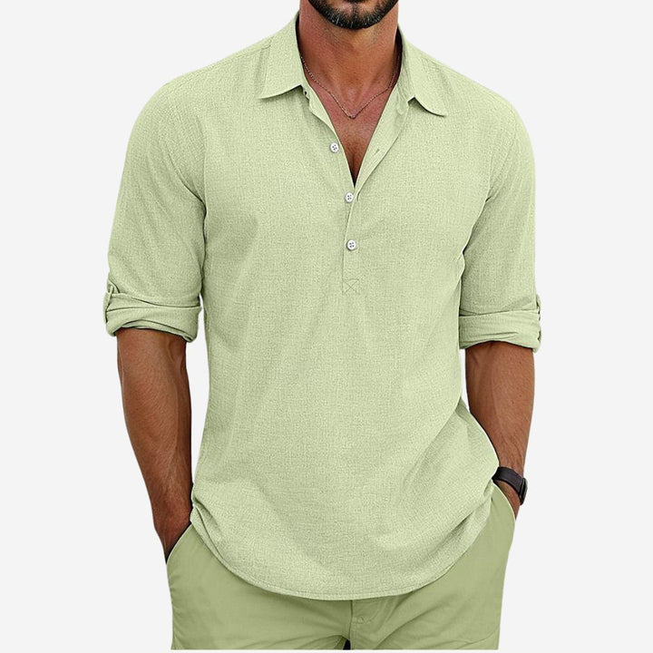 Mens Linen Blend Shirt Relaxed Fit Button Placket