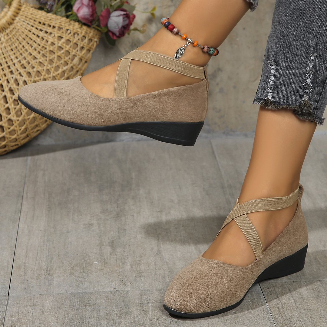 Womens Wedge Shoes with Stretch Strap Easy Fit - BritishMode