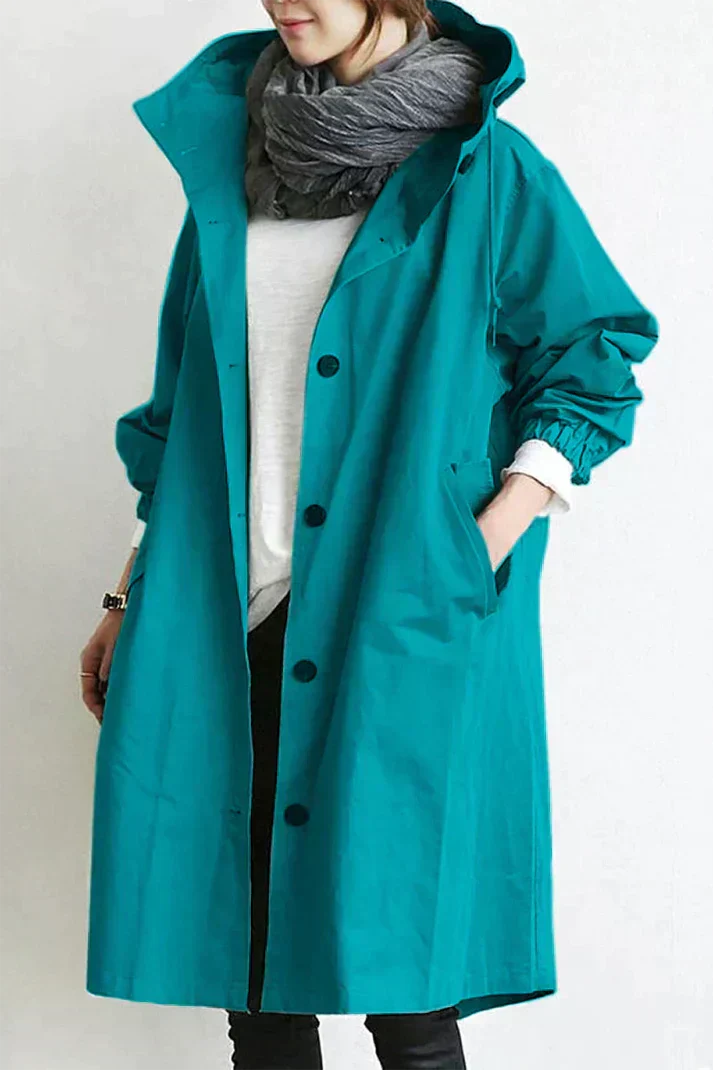 Womens Hooded Trench Coat Lightweight Relaxed Fit
