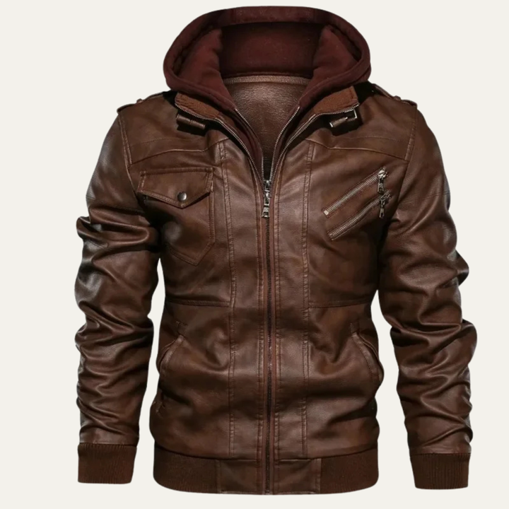 Mens Leather Biker Jacket with Hood Vintage Style - BritishMode