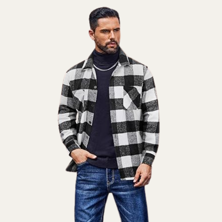 Mens Fleece Jacket Flannel Plaid Relaxed Fit with Pockets