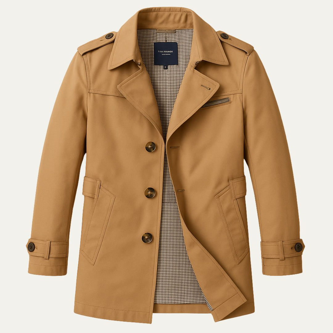 Mens Trench Coat Single Breasted Mid Length