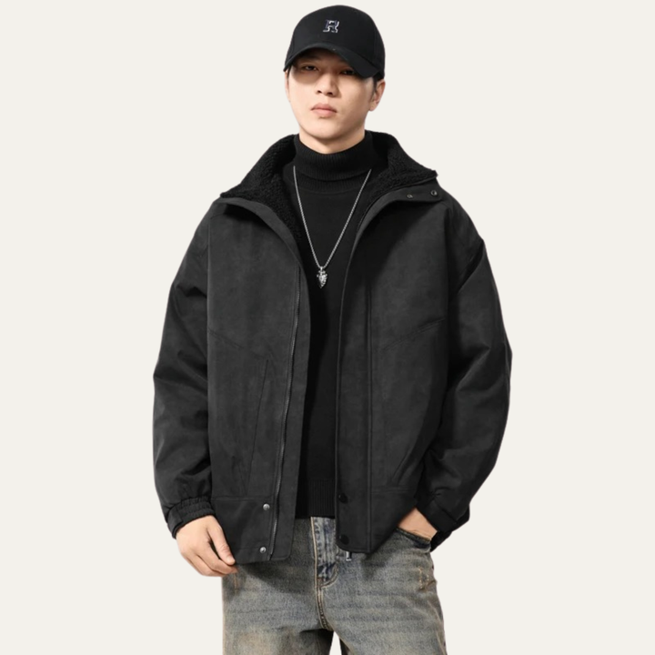 Mens Suede Bomber Jacket with Fleece Lining