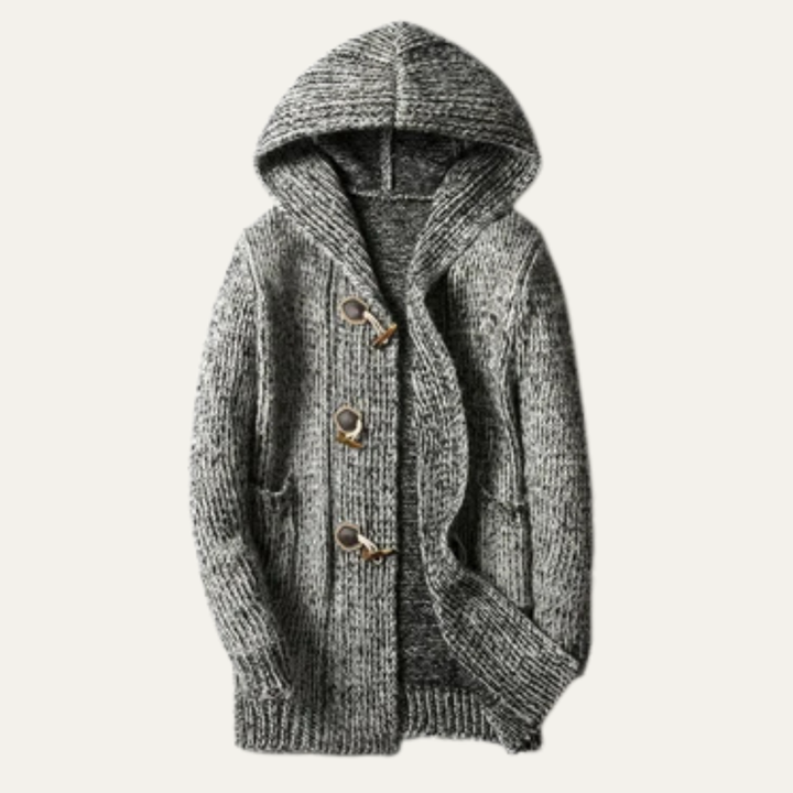 Mens Thick Knitted Hooded Cardigan Warm Casual Fit