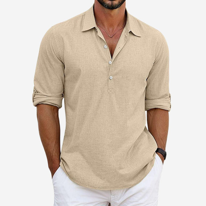 Mens Linen Blend Shirt Relaxed Fit Button Placket