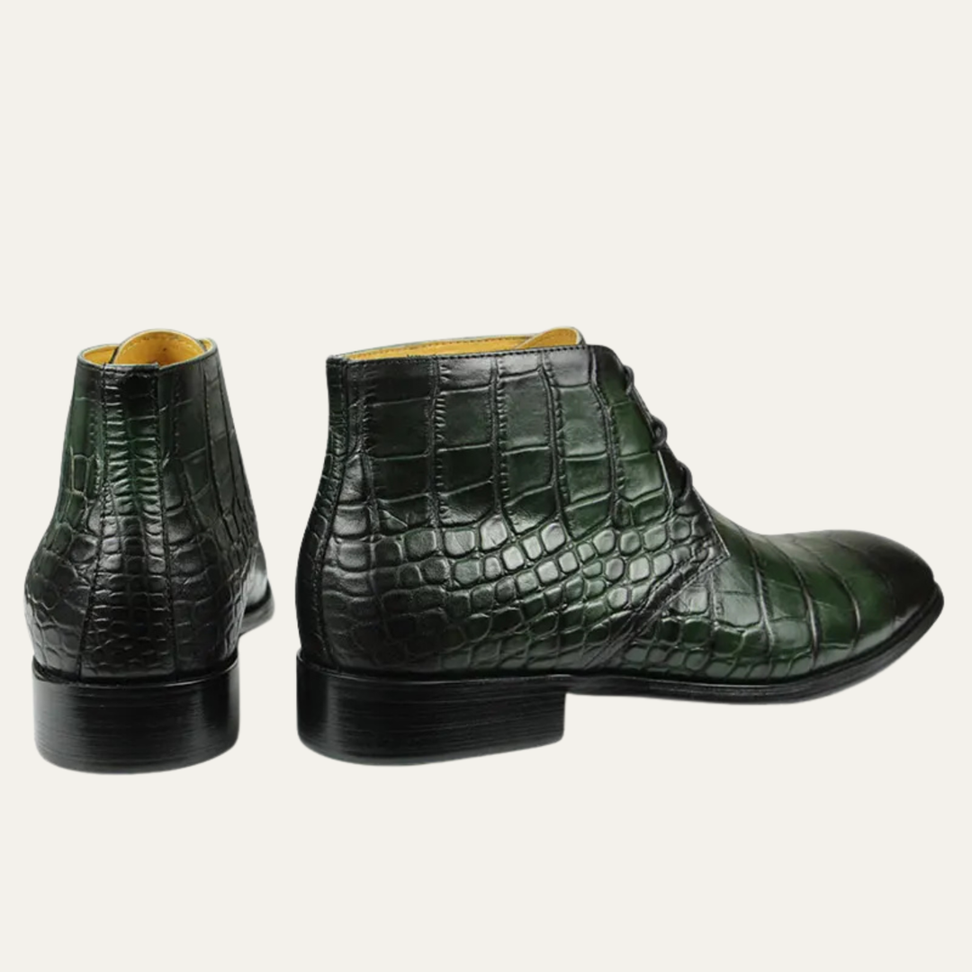 Mens Leather Dress Boots Crocodile Pattern Lace-Up