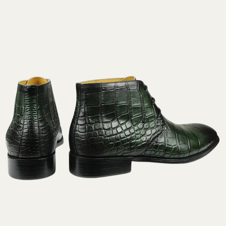 Mens Leather Dress Boots Crocodile Pattern Lace-Up