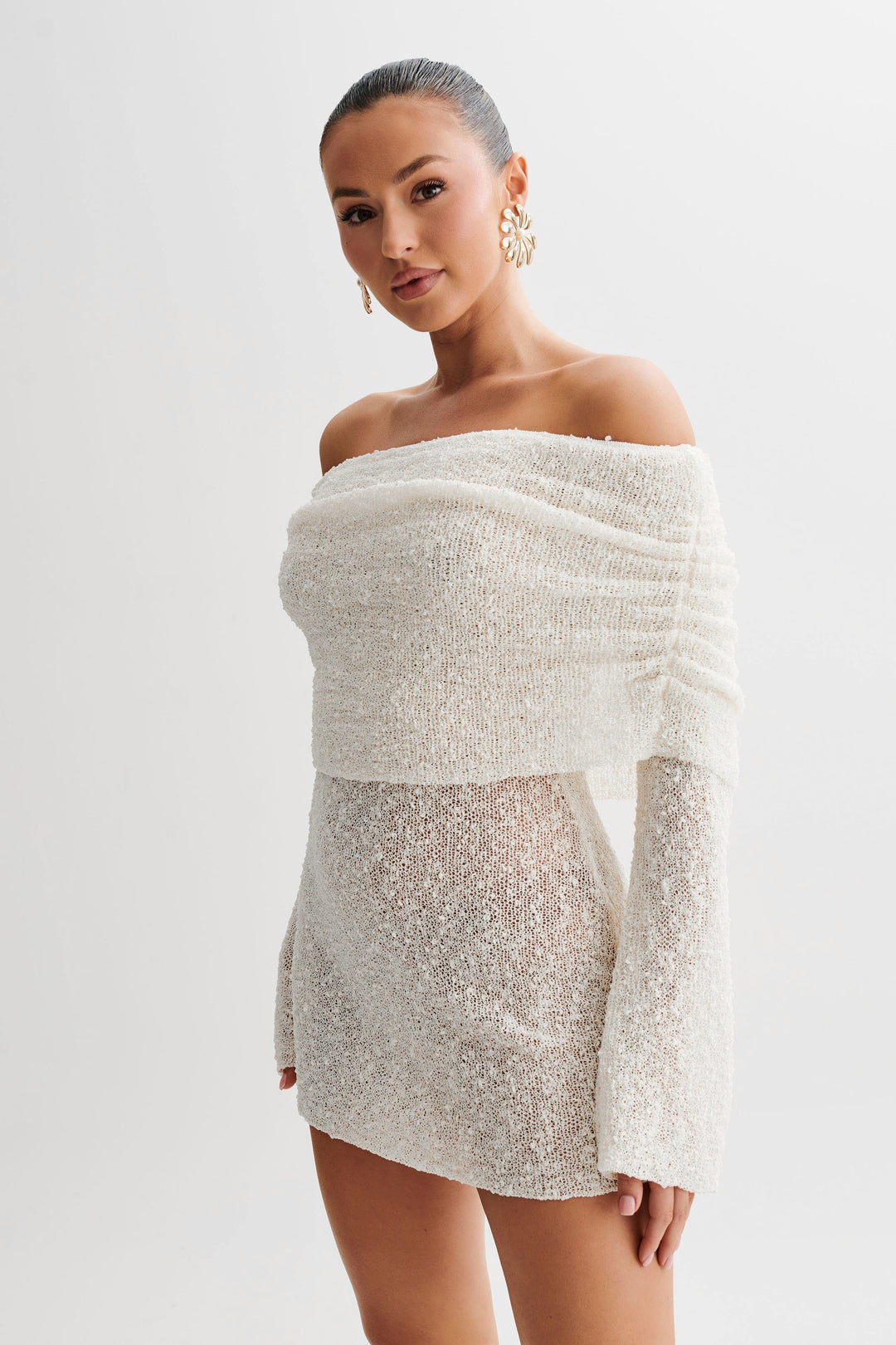 Womens Short Dress Cold Shoulder Chic Style - BritishMode