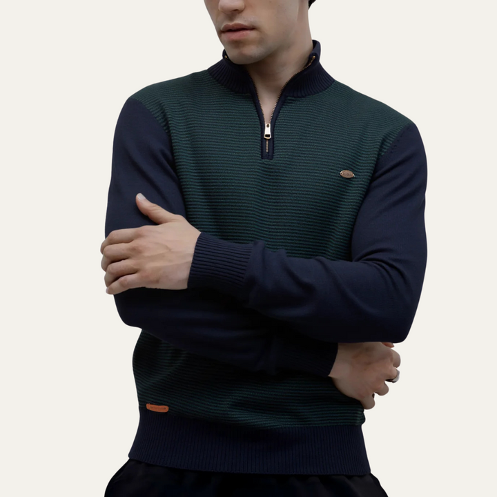 Mens Ribbed Quarter Zip Sweater Stand Collar Textured