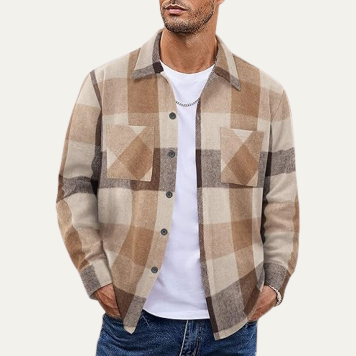 Mens Fleece Jacket Flannel Plaid Relaxed Fit with Pockets