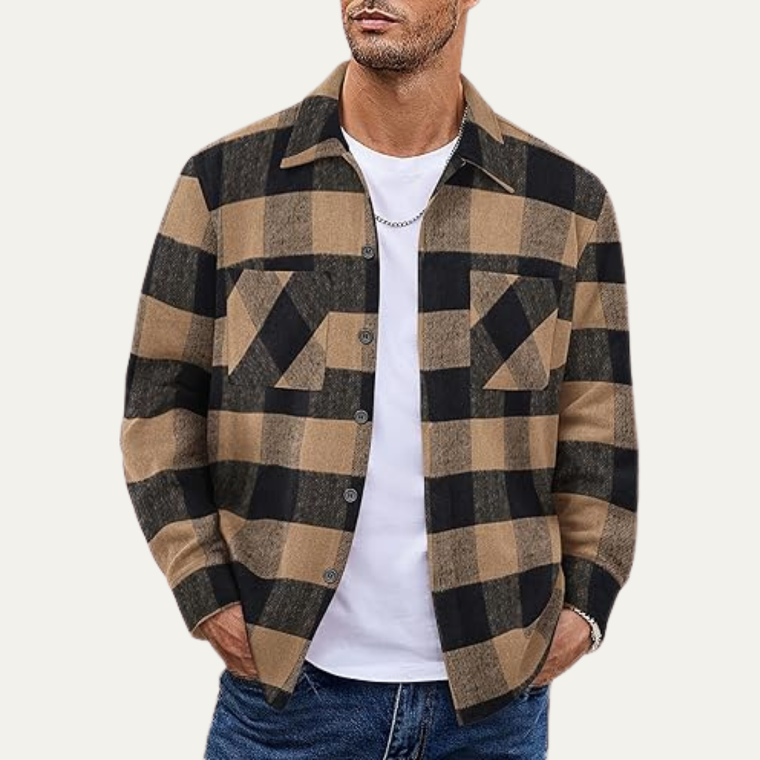 Mens Fleece Jacket Flannel Plaid Relaxed Fit with Pockets