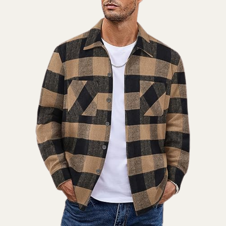Mens Fleece Jacket Flannel Plaid Relaxed Fit with Pockets