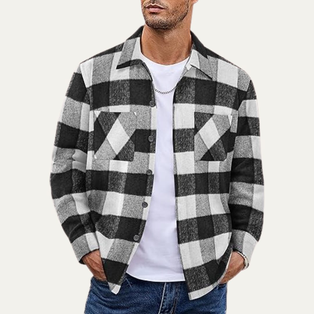 Mens Fleece Jacket Flannel Plaid Relaxed Fit with Pockets