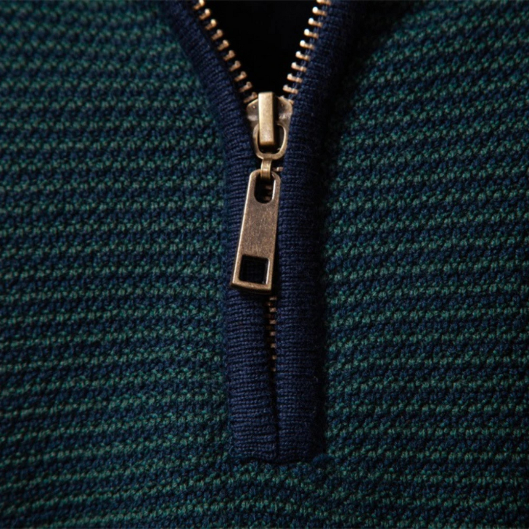 Mens Ribbed Quarter Zip Sweater Stand Collar Textured