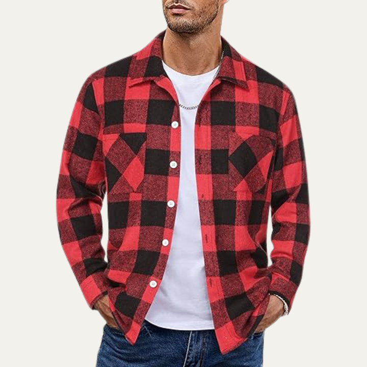 Mens Fleece Jacket Flannel Plaid Relaxed Fit with Pockets