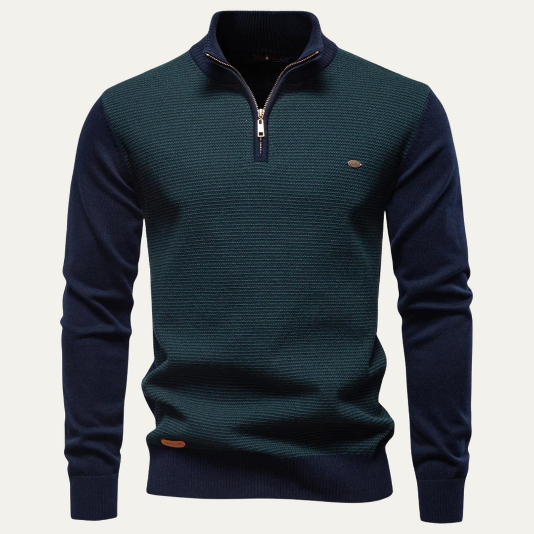 Mens Ribbed Quarter Zip Sweater Stand Collar Textured - BritishMode