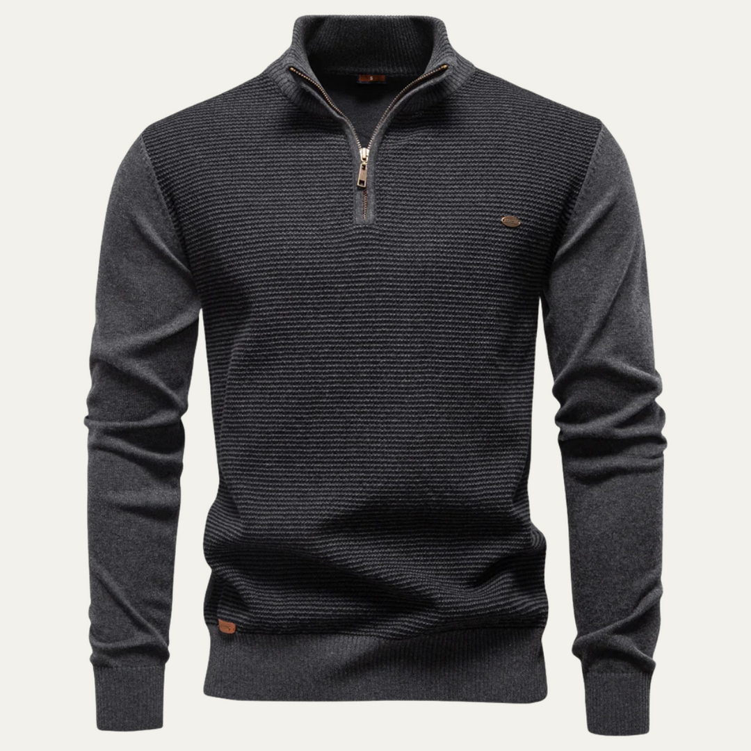 Mens Ribbed Quarter Zip Sweater Stand Collar Textured