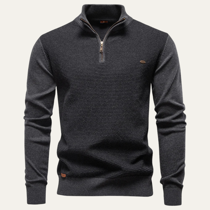 Mens Ribbed Quarter Zip Sweater Stand Collar Textured