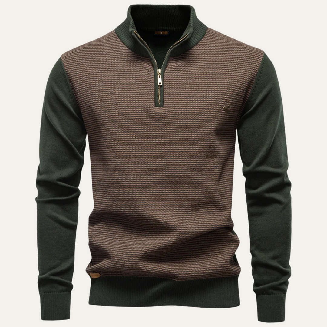 Mens Ribbed Quarter Zip Sweater Stand Collar Textured