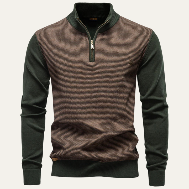 Mens Ribbed Quarter Zip Sweater Stand Collar Textured