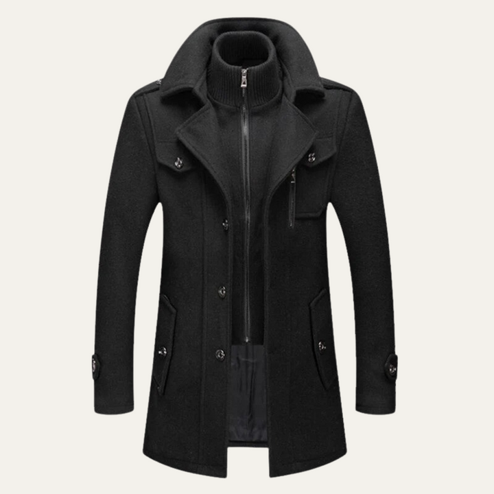 Mens Trench Coat Wool Blend Stand Collar Smart Fit