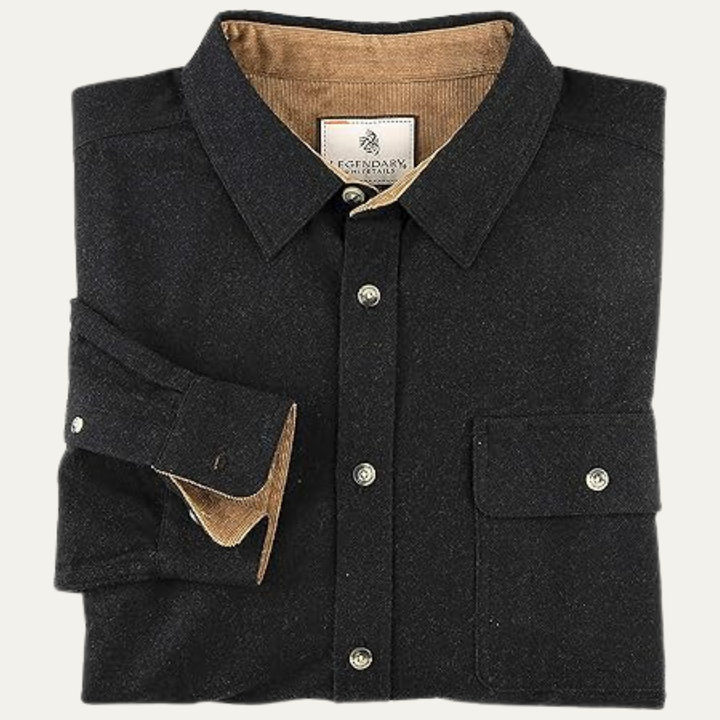 Mens Flannel Button-Down Shirt with Corduroy Trim Workwear