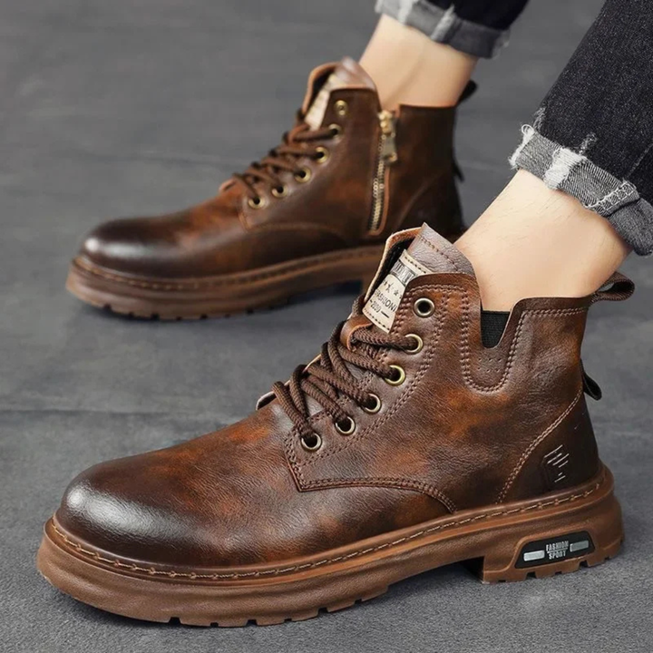 Mens Leather Work Boots Non-Slip Sole Durable