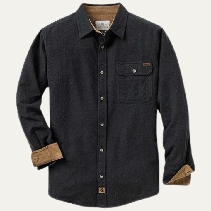 Mens Flannel Button-Down Shirt with Corduroy Trim Workwear - BritishMode