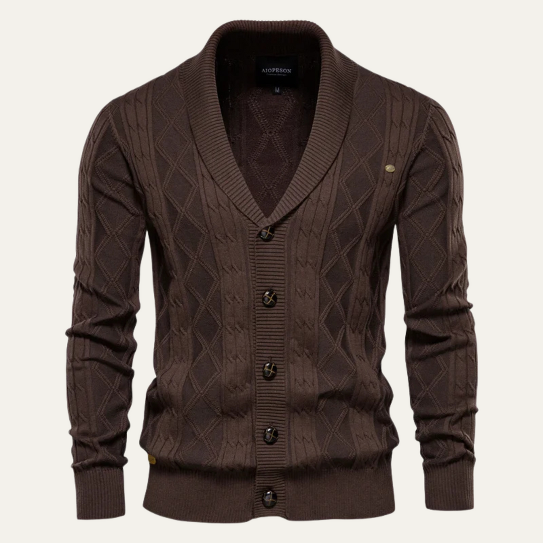 Mens Cable Knit Cardigan with Button Front - BritishMode