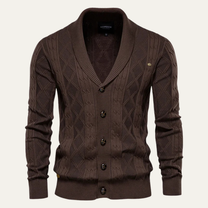 Mens Cable Knit Cardigan with Button Front - BritishMode