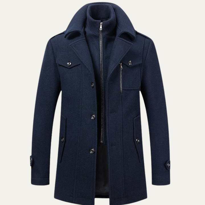 Mens Trench Coat Wool Blend Stand Collar Smart Fit